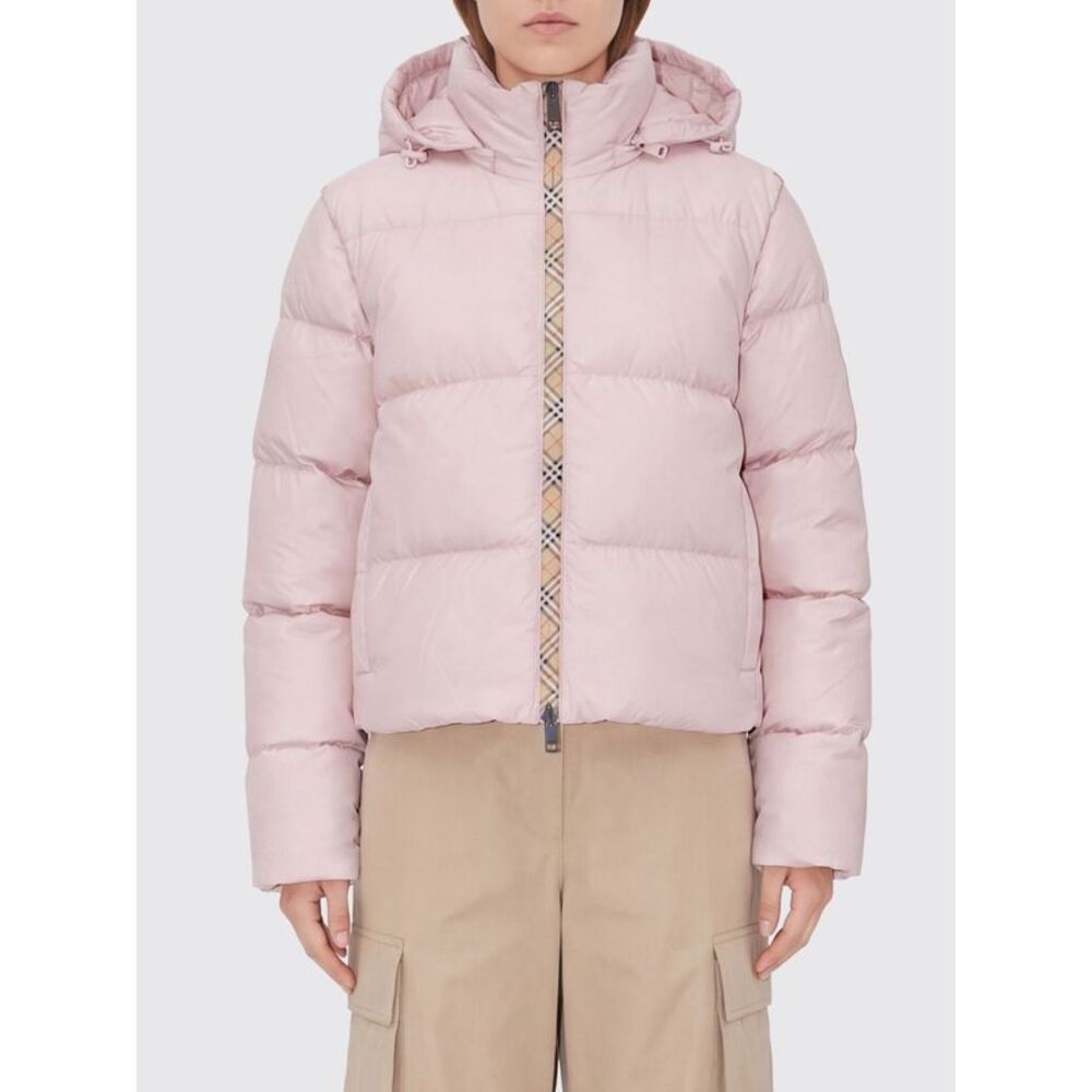 Burberry Women Short Quilted Nylon Burberry Puffer Jacket With Removable Hood